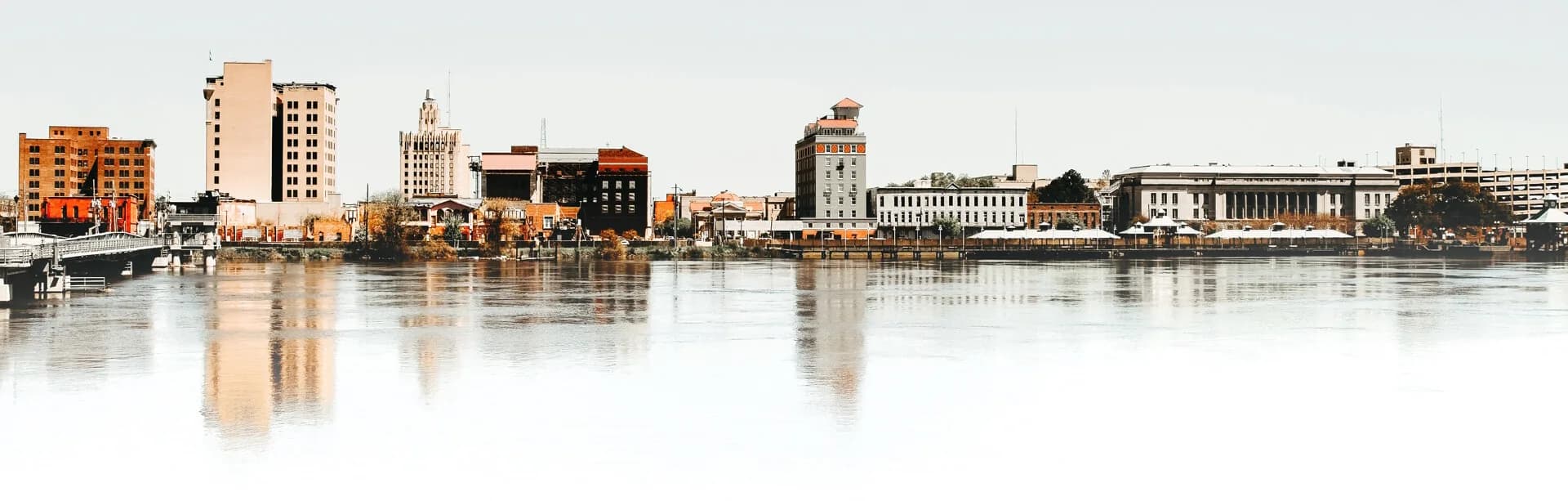 Downtown Monroe, Louisiana skyline along the Ouachita River